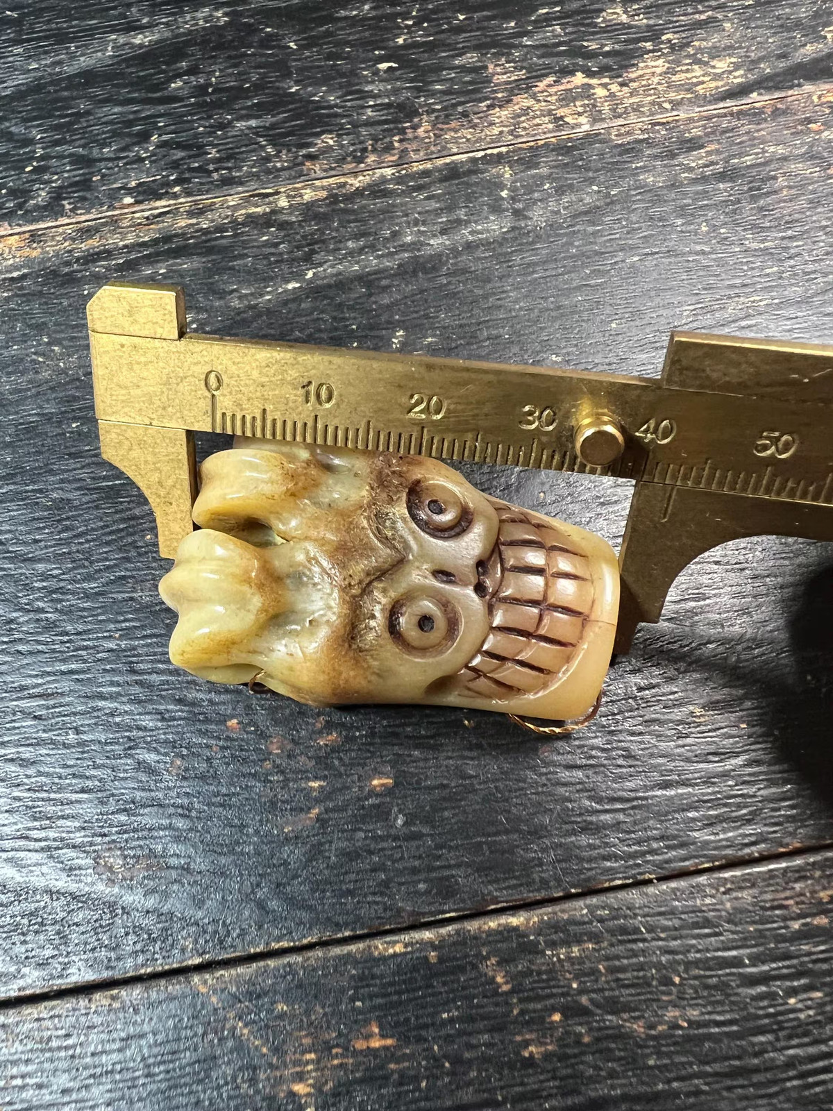 Hand‑Carved Yak Bone Cemetery Guardian Skull Guru Bead with Mantra Dots, Tibeta