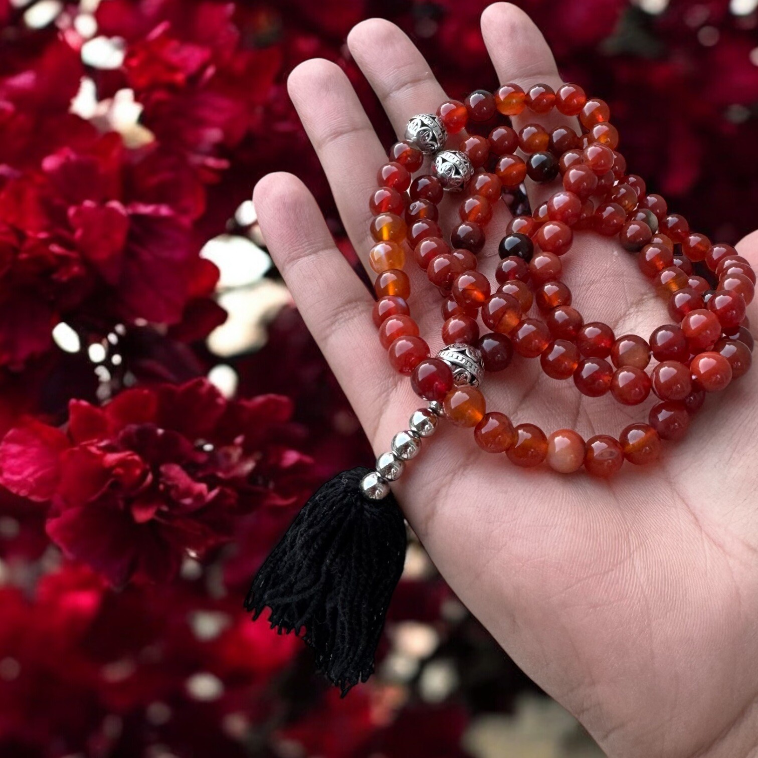 Natural Red carnelian Agate Tasbeeh Aqiq Prayer Beads Islamic Masbaha 99pcs