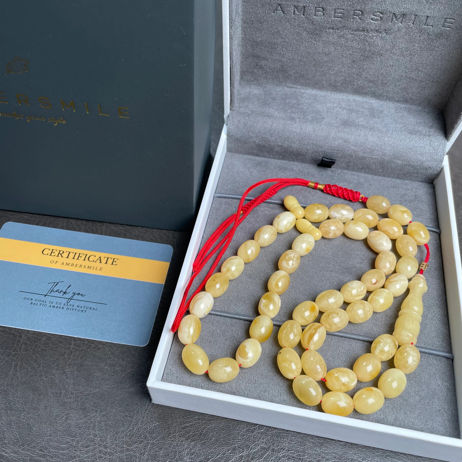 Natural Amber Misbaha Tasbih 45 Prayer Beads 9x11mm 31g