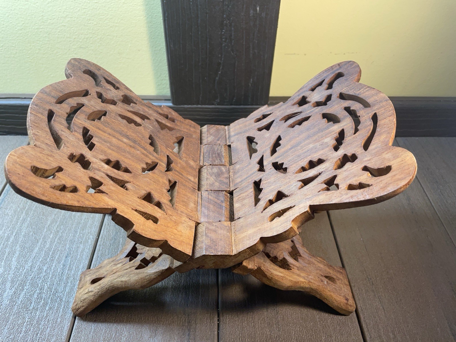 Vintage Hand Carved Wooden Rehal, X Stand, Quran Stand