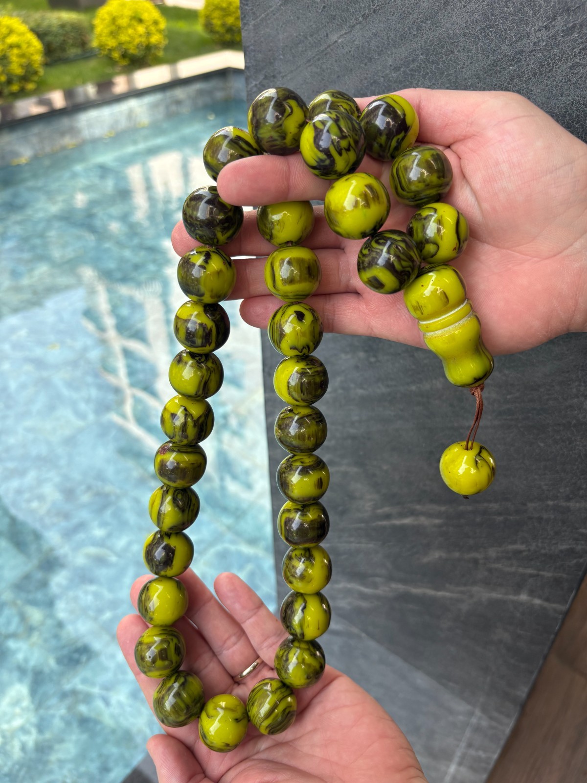 Green Black Marbled Prayer Beads Tesbih – 33 Bead Islamic Rosary Handmade