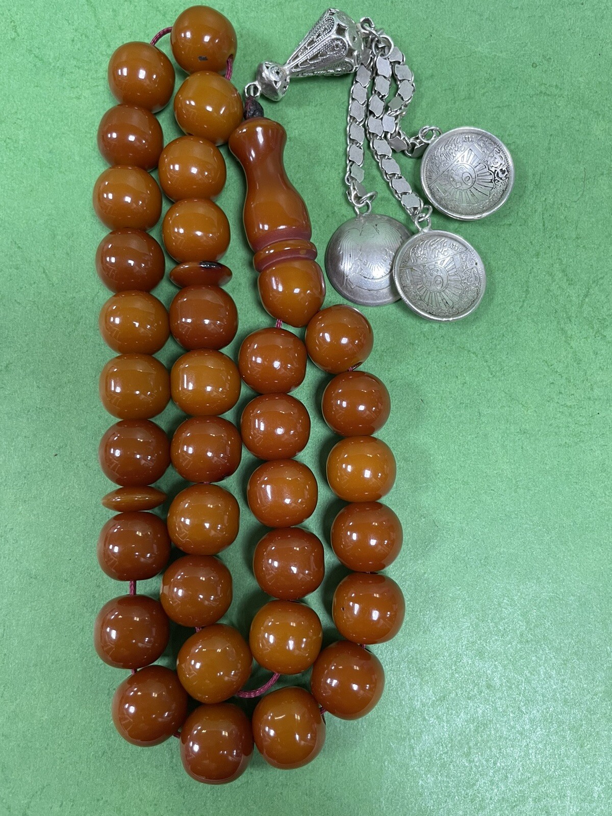 Antique Miscky Butter scotch Caramel Amber bakelite islamic prayer 33 beads 118g
