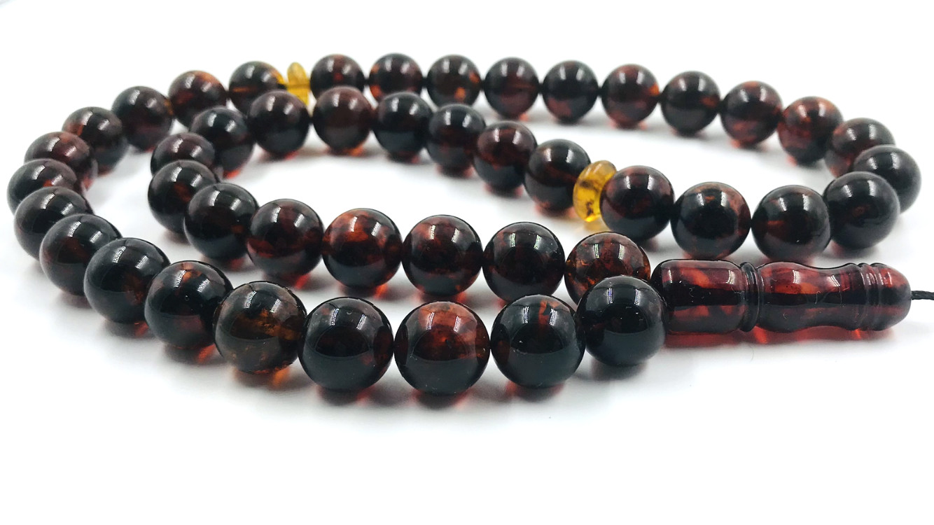 Natural Baltic Amber prayer beads pressed Amber Islamic Tasbih Misbaha 45 bead