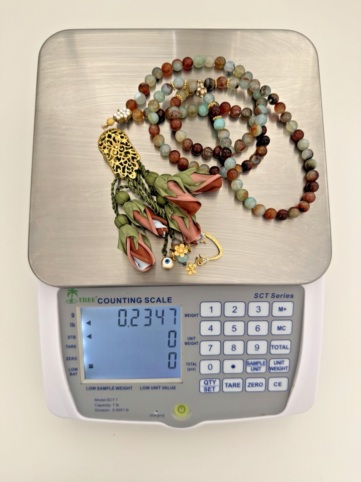 Handmade Amazonite 99 Prayer Beads Islamic Tasbih Rosary Tasbeeh Silk Rose Gift