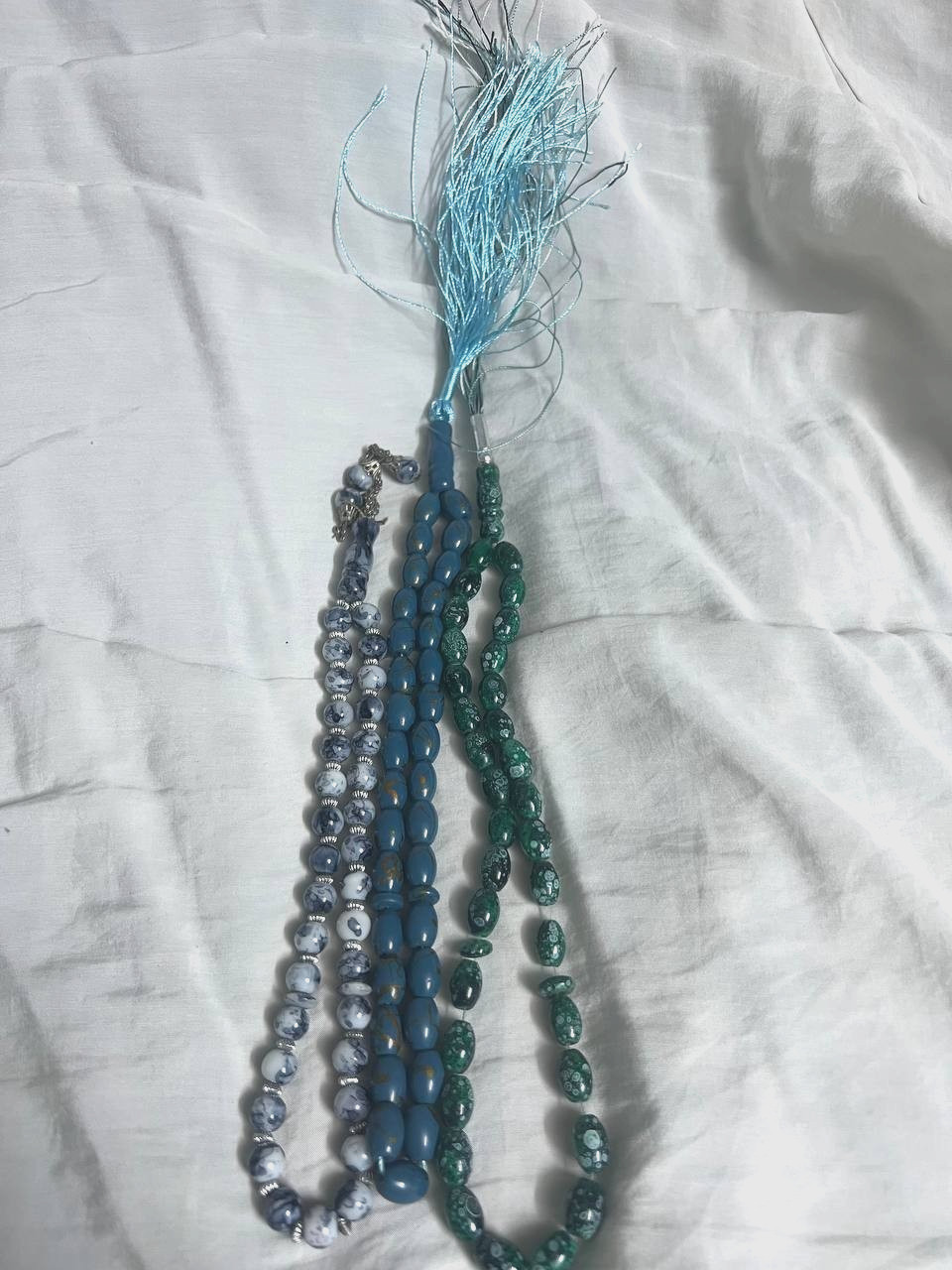 Islamic Prayer Beads Tasbih Misbaha Set of 3 Grey Blue Green Rosary Tasbeeh