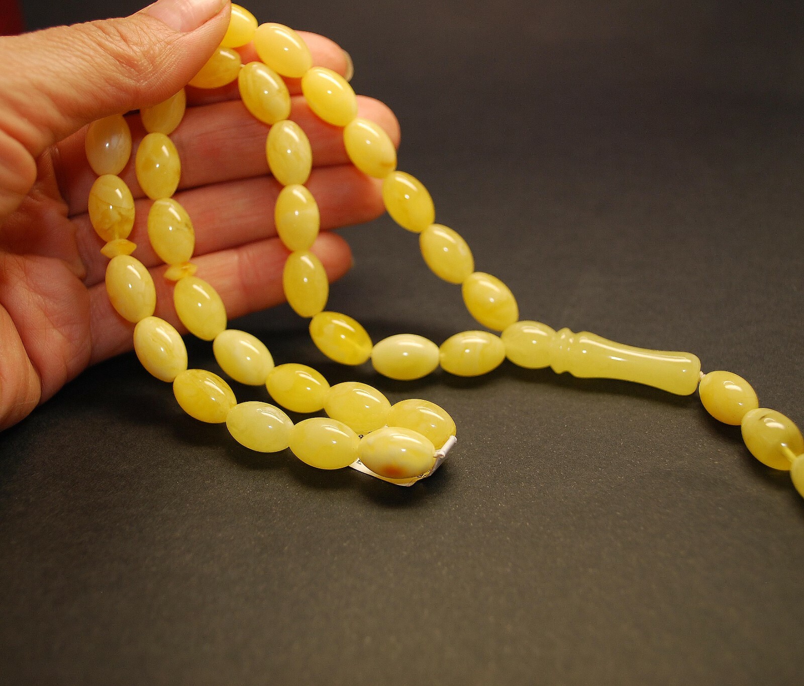Islam Prayer Misbaha Subha Genuine Egg Yolk Color Baltic Amber 33 Oval Olive