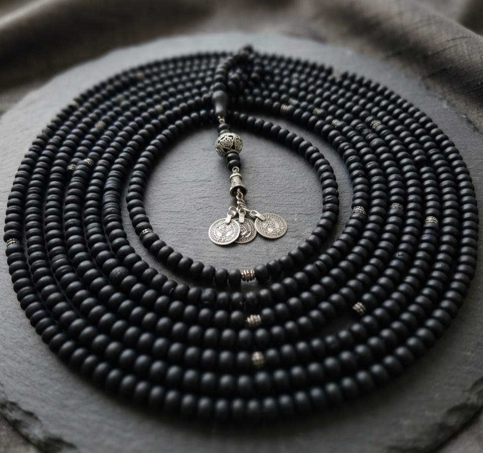 Rare 1000 Beads Islamic Kuka Wood Tasbih Misbaha Alfiya Silver Coin Tassel pray