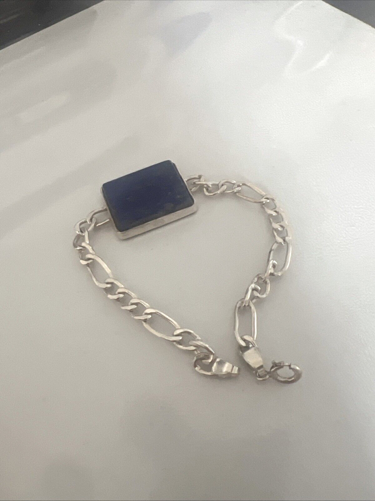 SILVER Bracelet Men’s/ Women’s Wristband PLAIN SQUARE LAPIS SILVER FRAME 22cm