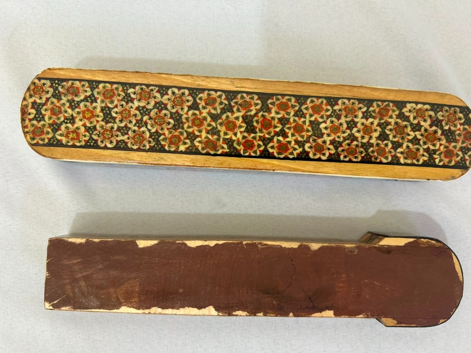 Vintage Khatam Marquetry Qalamdan Pen Box Hand-Painted Islamic Art Mosaic