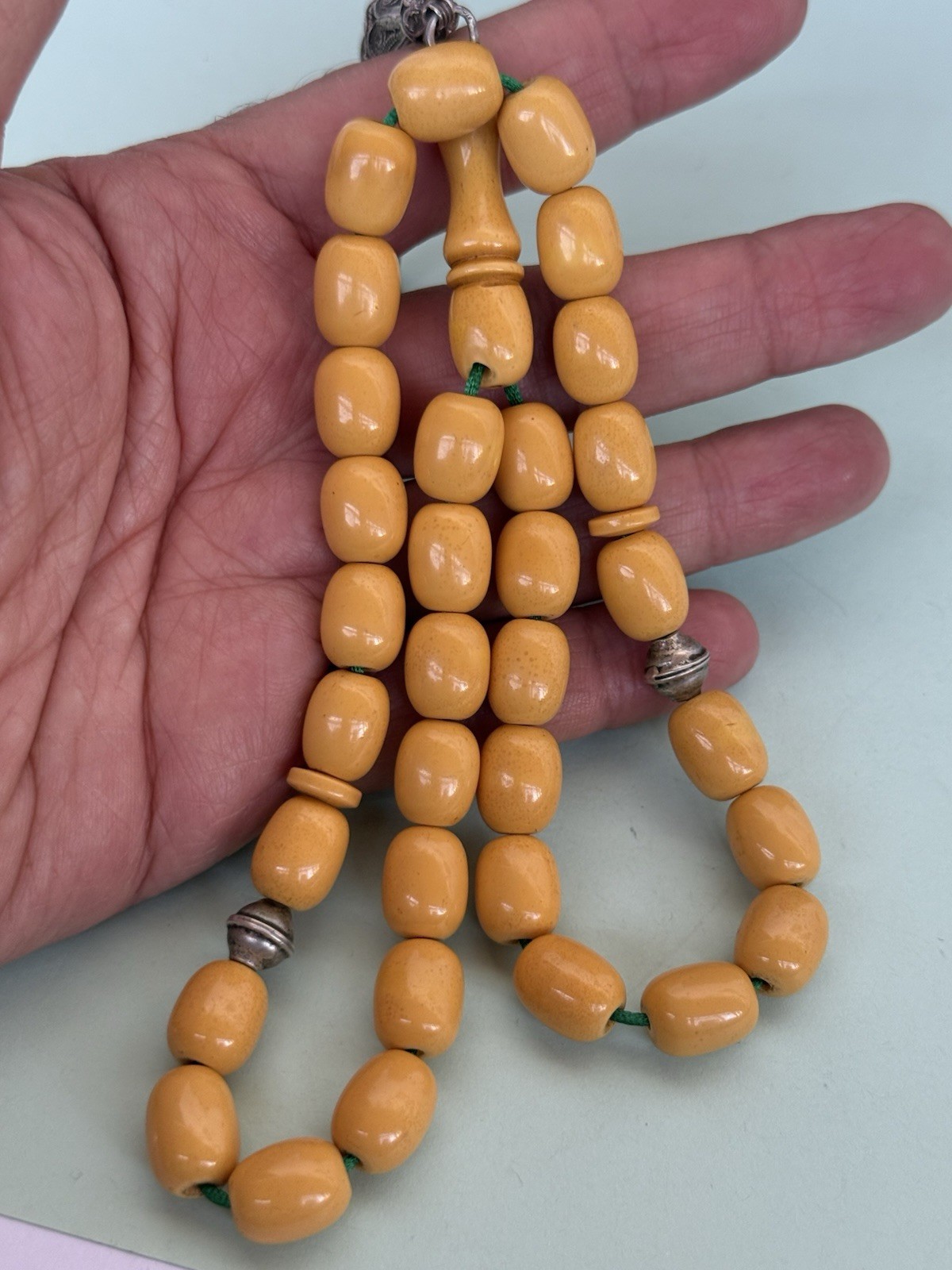 Antique Ottoman Yellow Amber bakelite islamic Worry prayer 33 beads 41 Grams