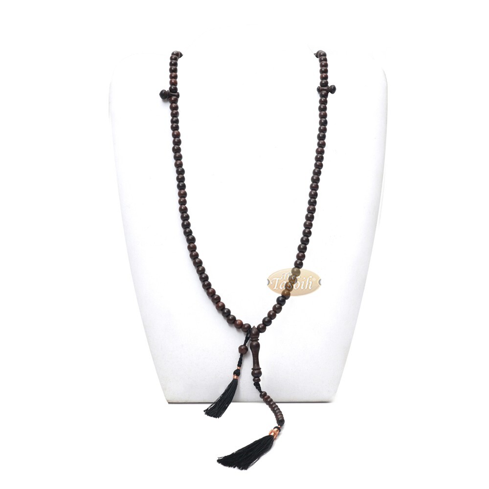 Tasbih Tamarind Wood 8mm Prayer Beads 100 Beads Rosary with Black Tassels