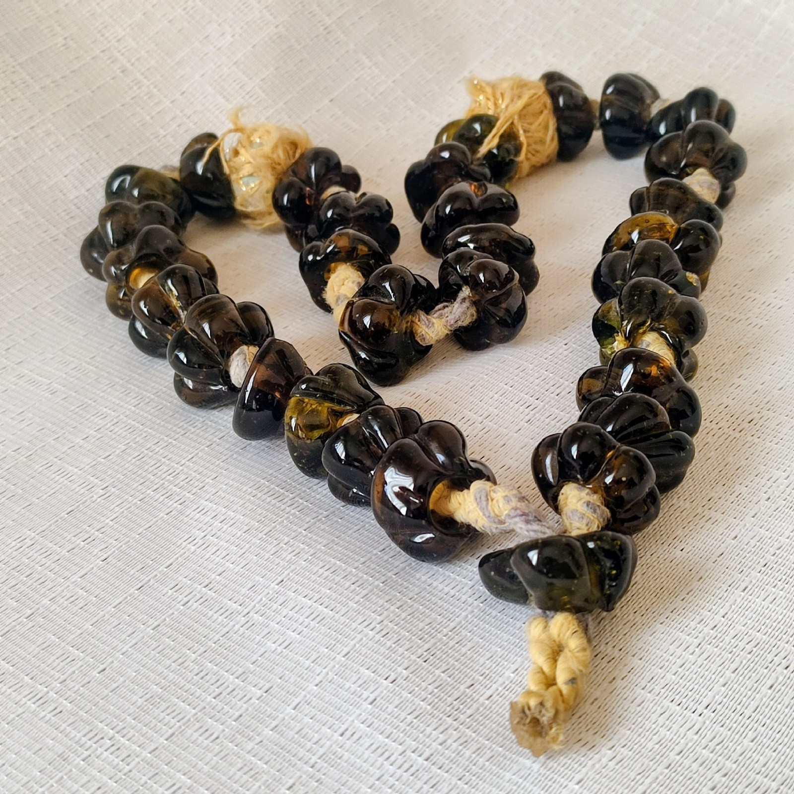 4 Pcs Set Antique Vintage Handmade Prayer Glass Beads And Necklace Collectible