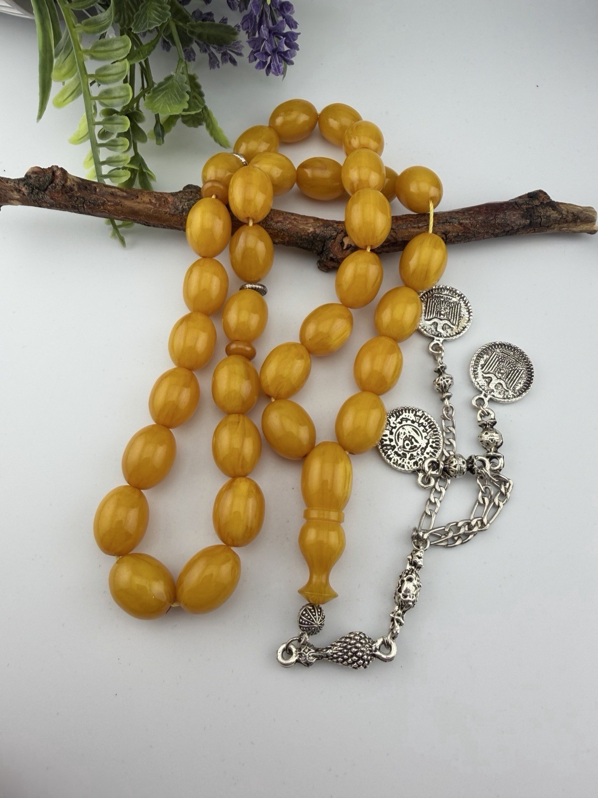 Collectible Misky Amber 33-Bead Islamic Rosary Tasbih Tasbeehمسبحة مسباح مسكي
