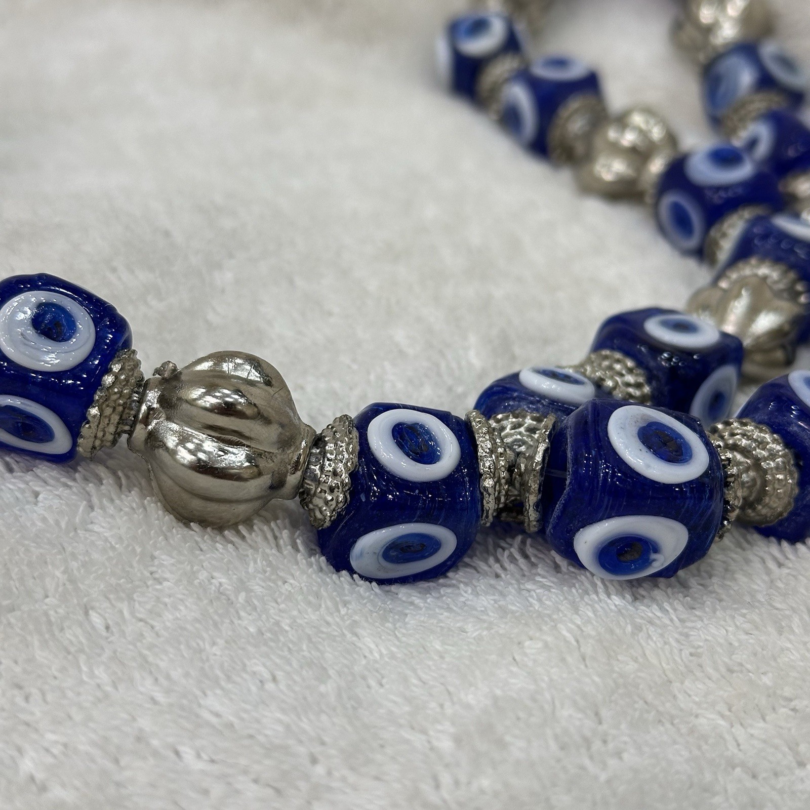 Antique Egyptian Large Heavy Evil Eye Prayer Beads Misbaha Tasbih Blue Glass