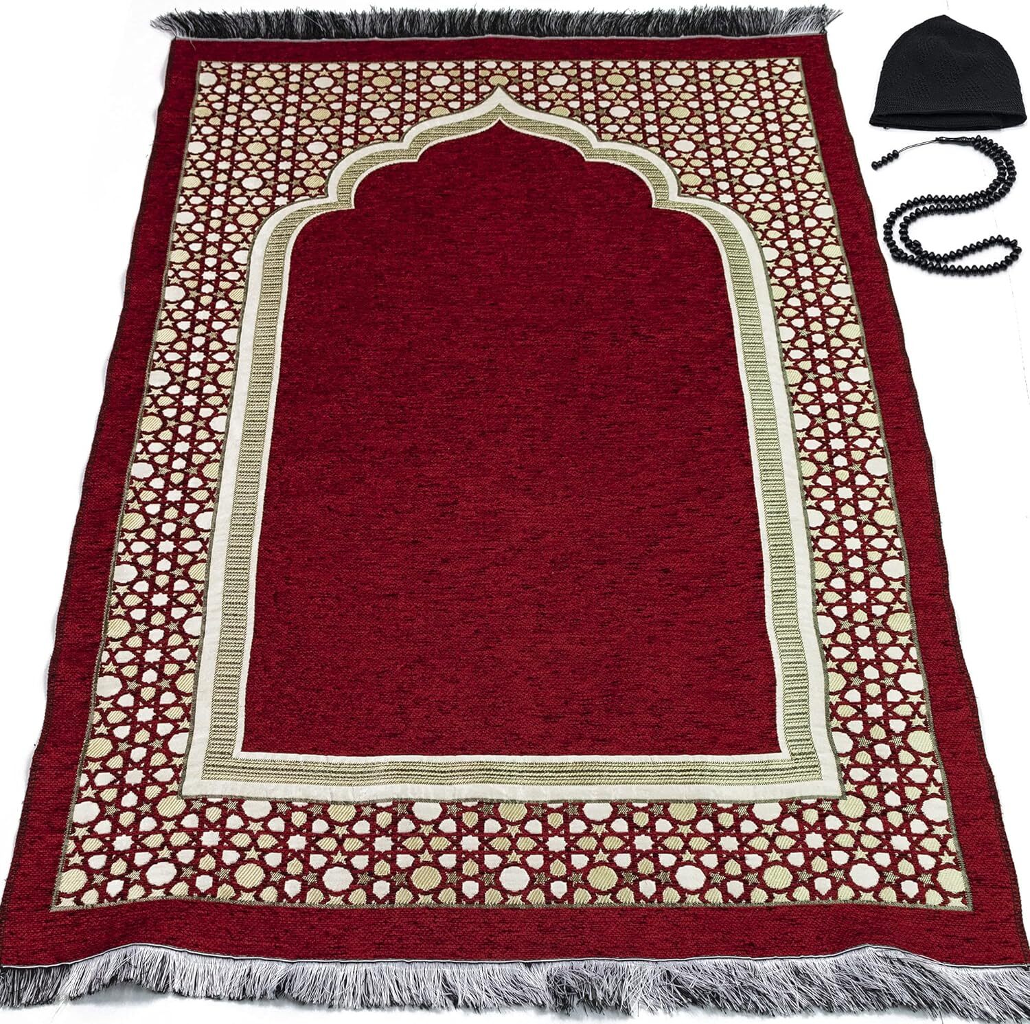 Modefa Turkish Islamic Prayer Mat – Thin Woven Chenille Praying Rug Carpet for
