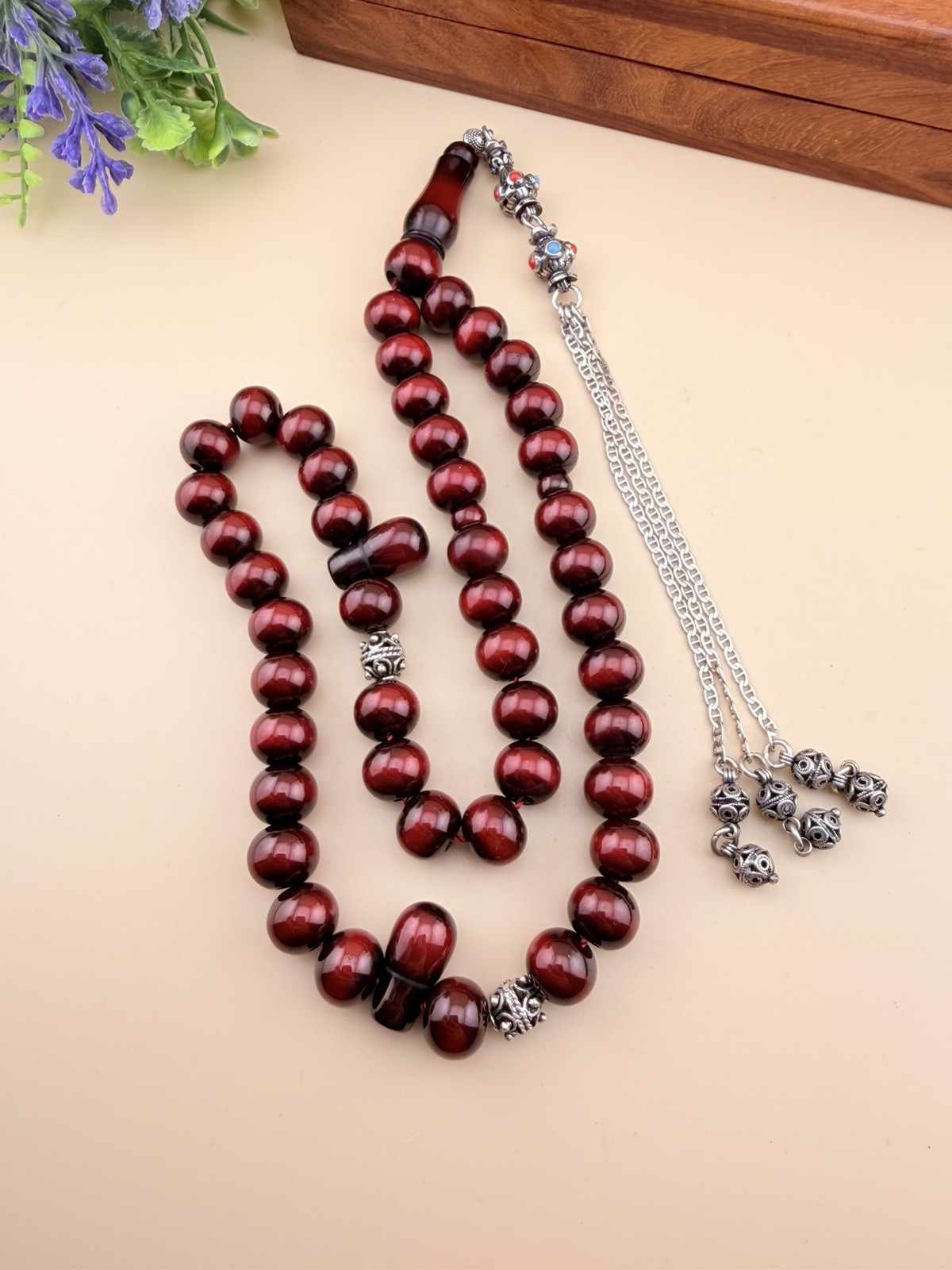 Old Sandalus 45-bead Islamic Prayer Rosary Tasbih N737 مسباح فاتوران شرابة فضة