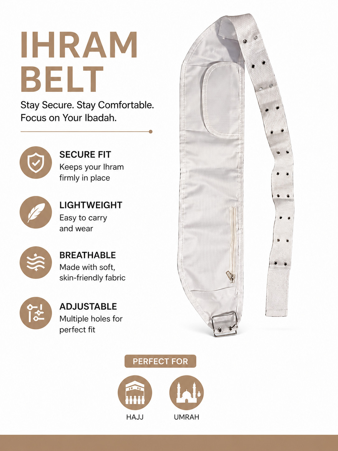Ihram Set for Hajj and Umrah with All Accessories – Complete Muslim Pilgrim Kit