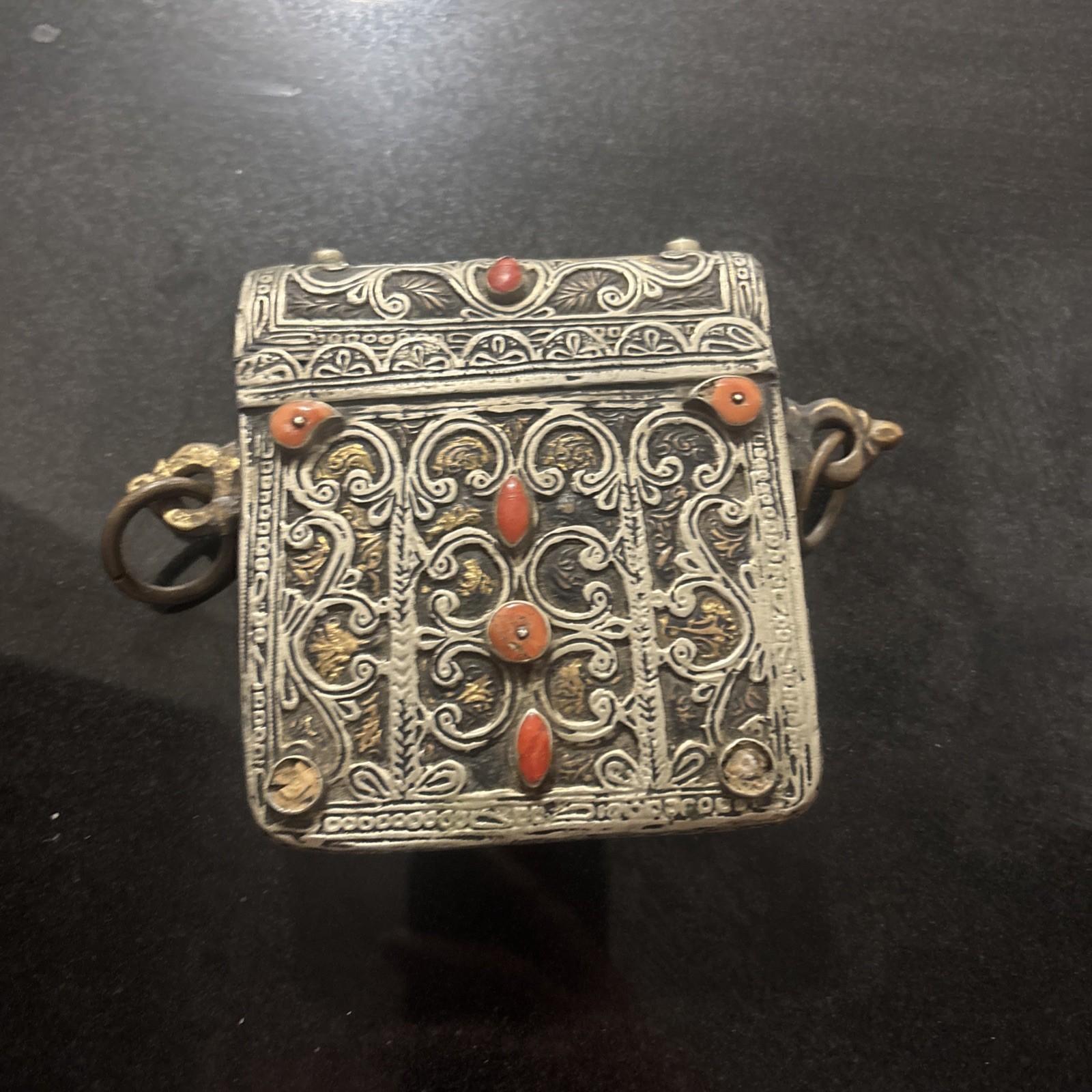 Antique Moroccan Arabic Brass Copper Ornate Quran Prayer Amulet Box Holder 4.75″