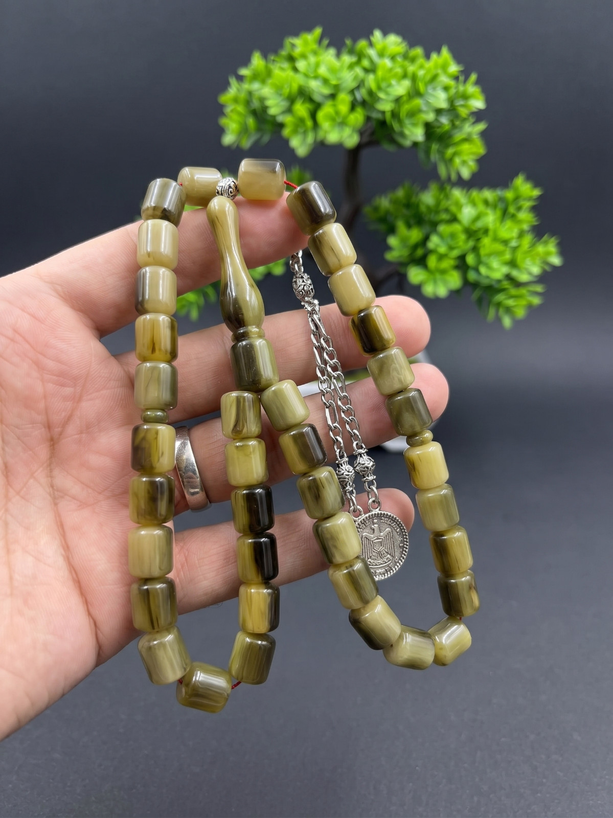Collectible Olive Green Miske Tasbih 37 Beads Islamic Prayer Rosary – سبحة مسكي