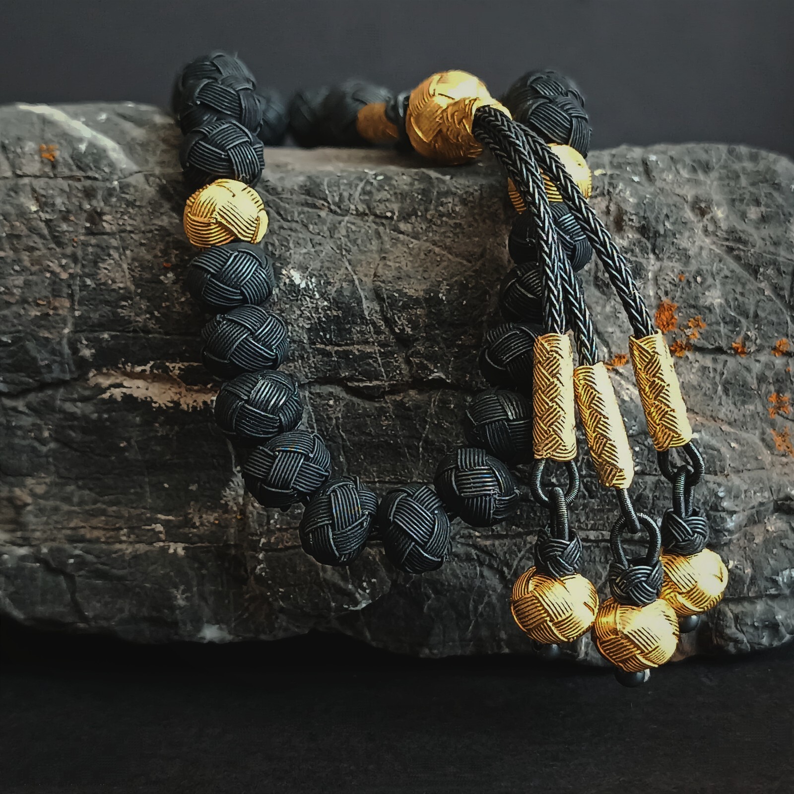 1000K Silver Braid Subha, Black Rosary, Tasbih 33, Muslim Prayer Beads, Tasbeeh