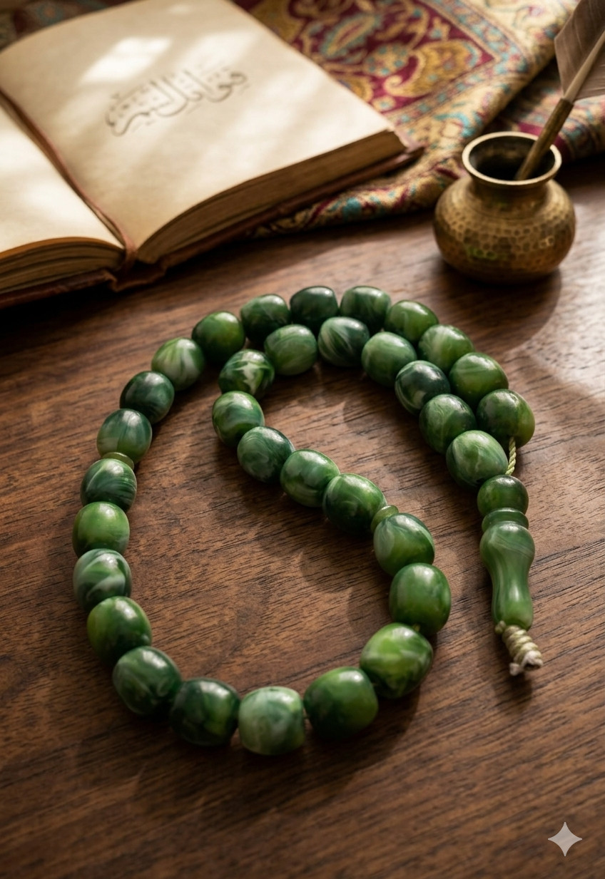 Antique Marbled Green Faturan Style Tesbih Misbaha Prayer Beads Luxury