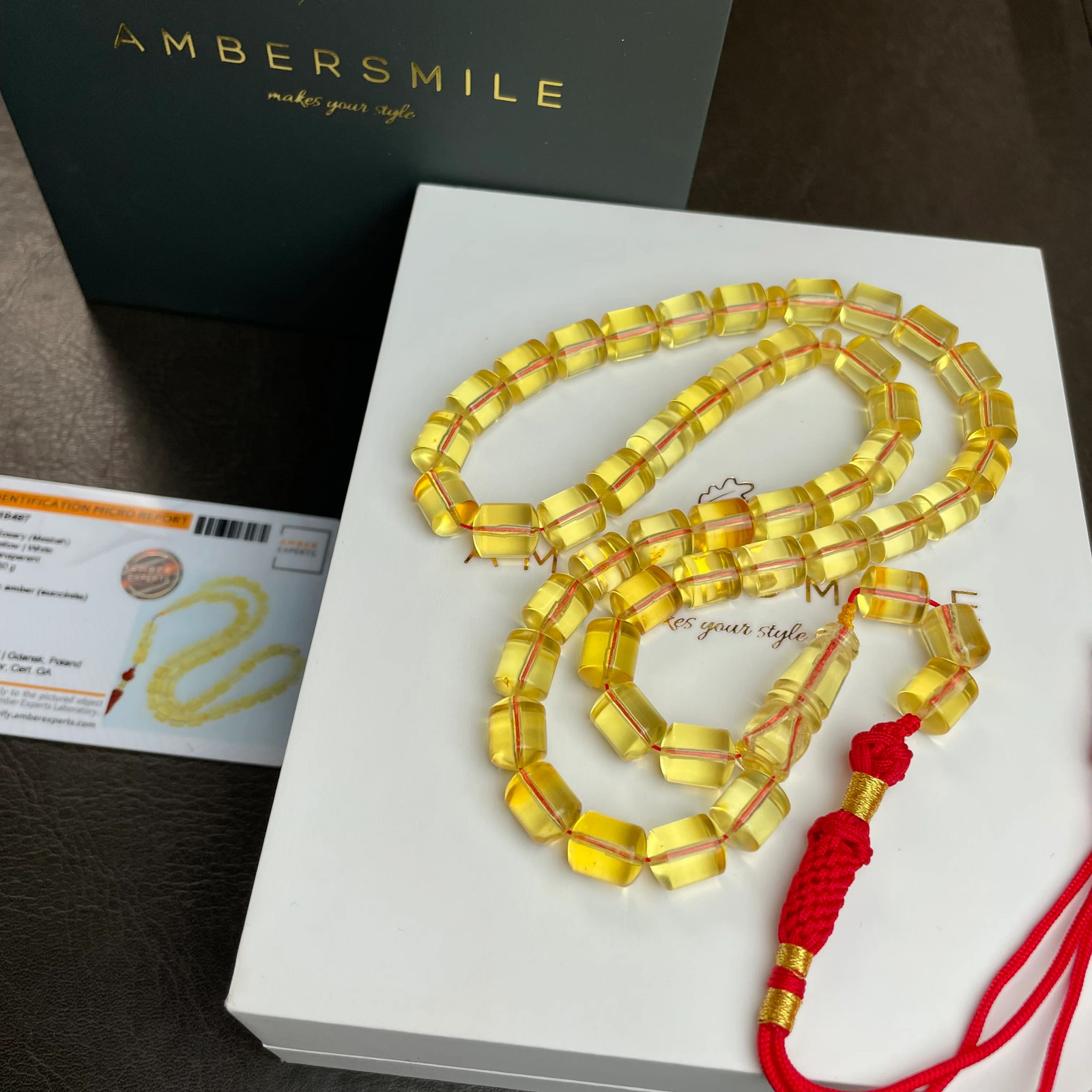 Glass Amber Misbaha Tasbih 45 Beads 8x10mm 27.5g Lab certificate