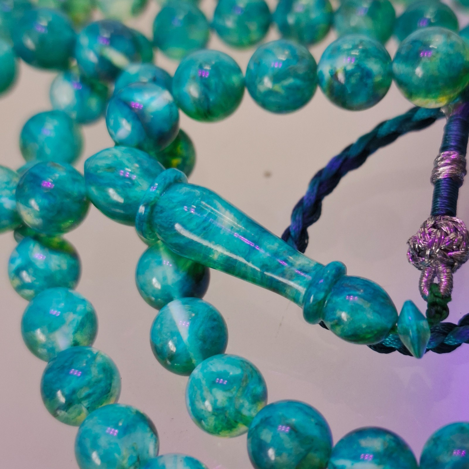Amber Rosary – 99 sphere Beads, 8.7 mm, Green Amber Rosary 38gram Pressed amber