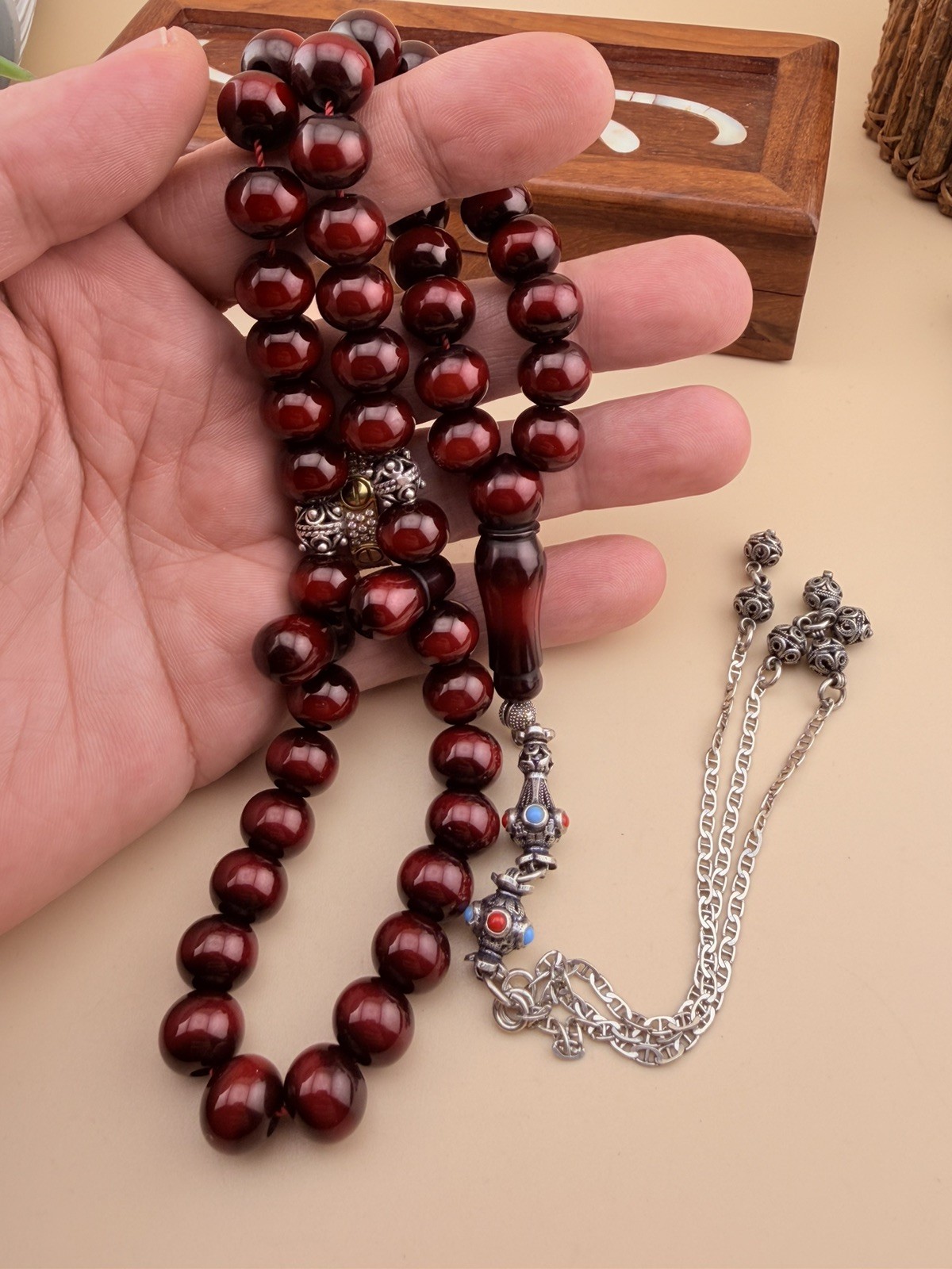 Old Sandalus 45-bead Islamic Prayer Rosary Tasbih N737 مسباح فاتوران شرابة فضة