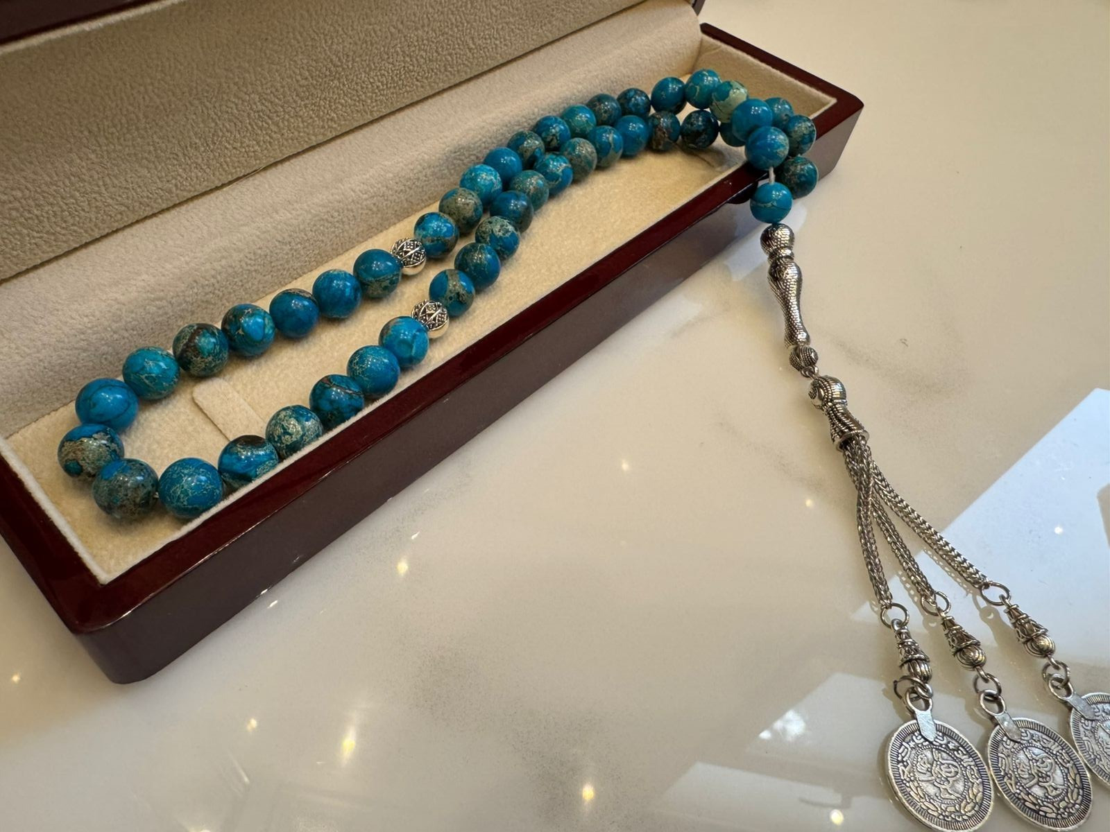 Blue Sea Sediment Imperial Jasper prayer Beads Islamic Rosary Misbaha 10 mm