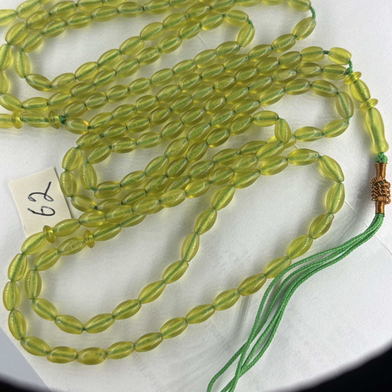 LOT OF 99&100 GREEN BEADS حبات المسبحةGENUINE SHAH MAGHSOUD 39cm شاه مقصود تسبيح