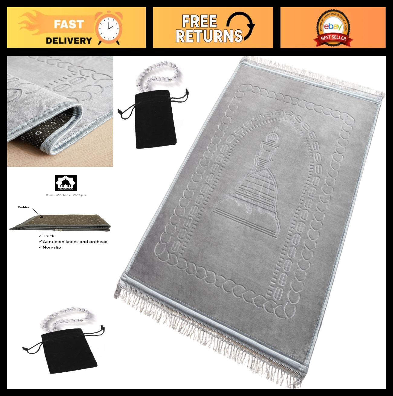 Luxurious Velvet Islamic Prayer Rug Mat – Soft Sajadah for Kids & Adults, Eid Tr