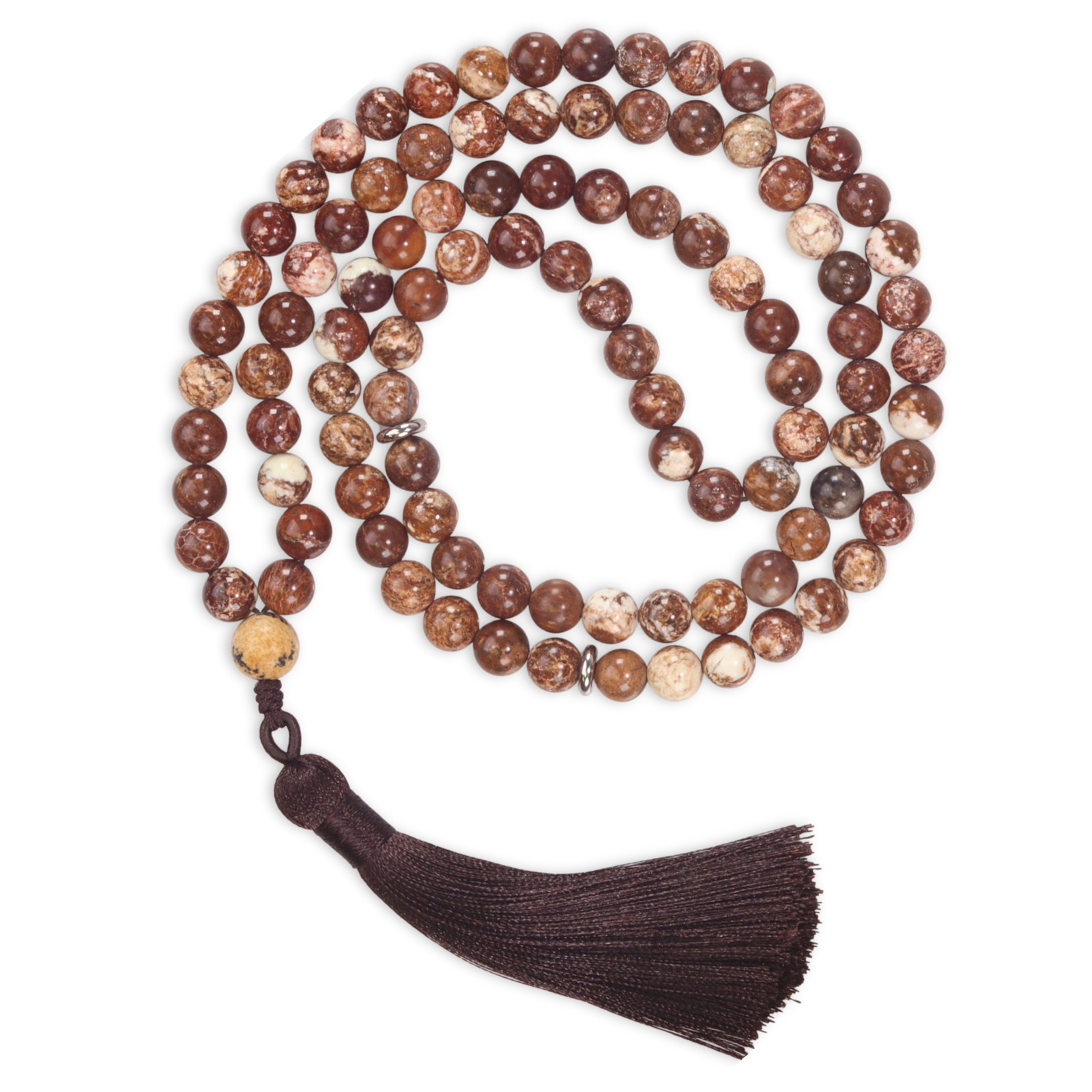 Tasbih Jasper 8mm Gemstone Round Loose – 99 Prayer Beads with Dark Brown Tassel