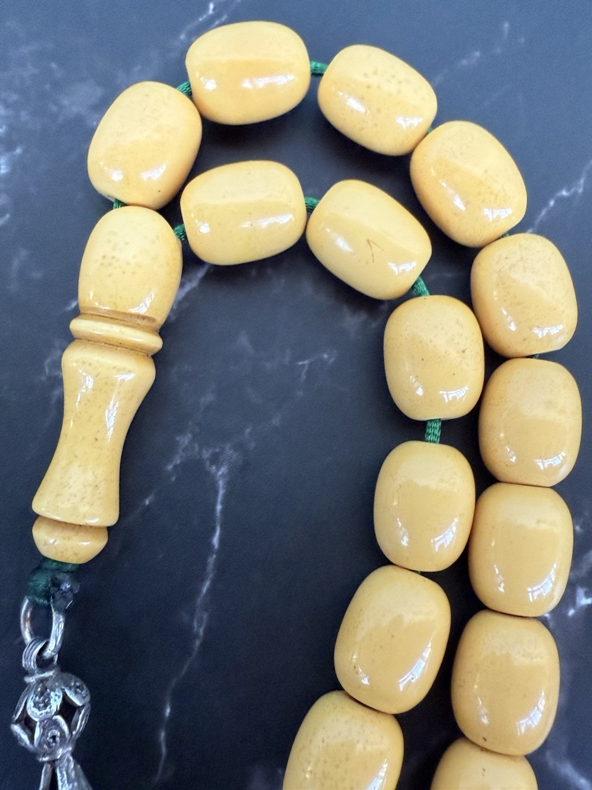 Antique Ottoman Yellow Amber bakelite islamic Worry prayer 33 beads 41 Grams