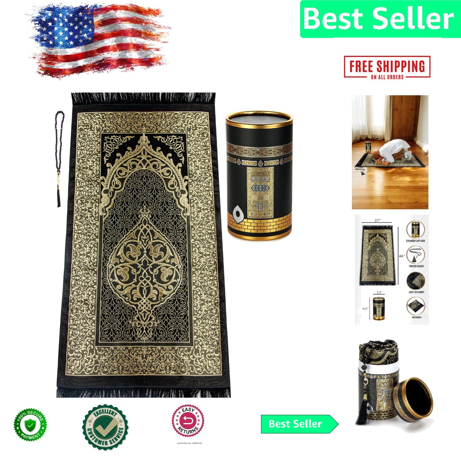 Soft & Elegant Janamaz Set with Prayer Beads – Machine Washable, Travel Friendly