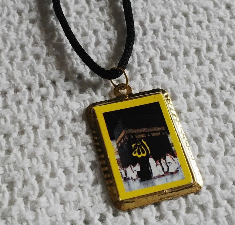 Muslim Pendant with word "ALLAH” and "Khana Kaba” Photos Necklace Islamic Amulet