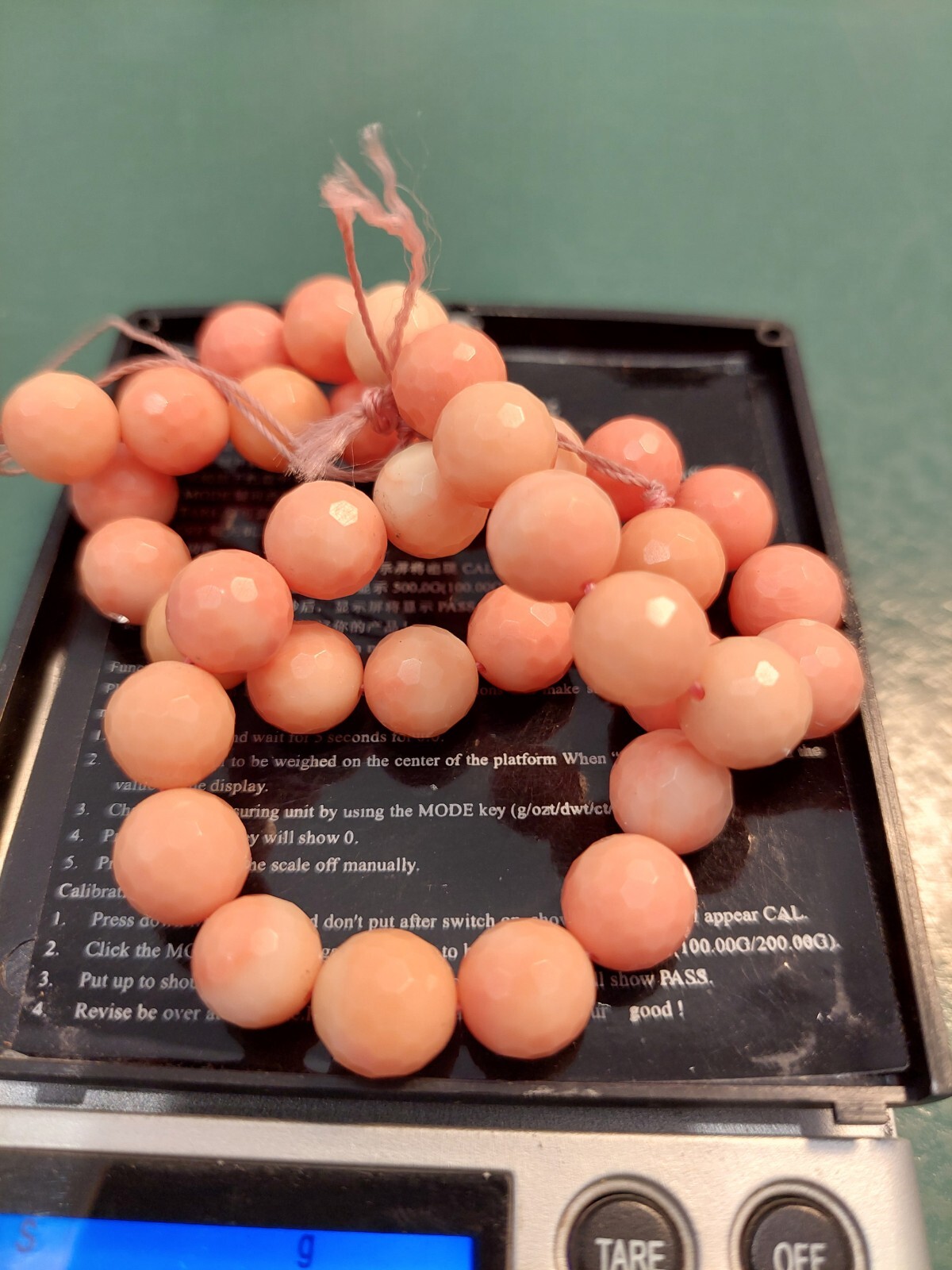 VINTAGE 39 BEADS PINK CORAL PASTE FACETED PRAYER BEADS STRAND