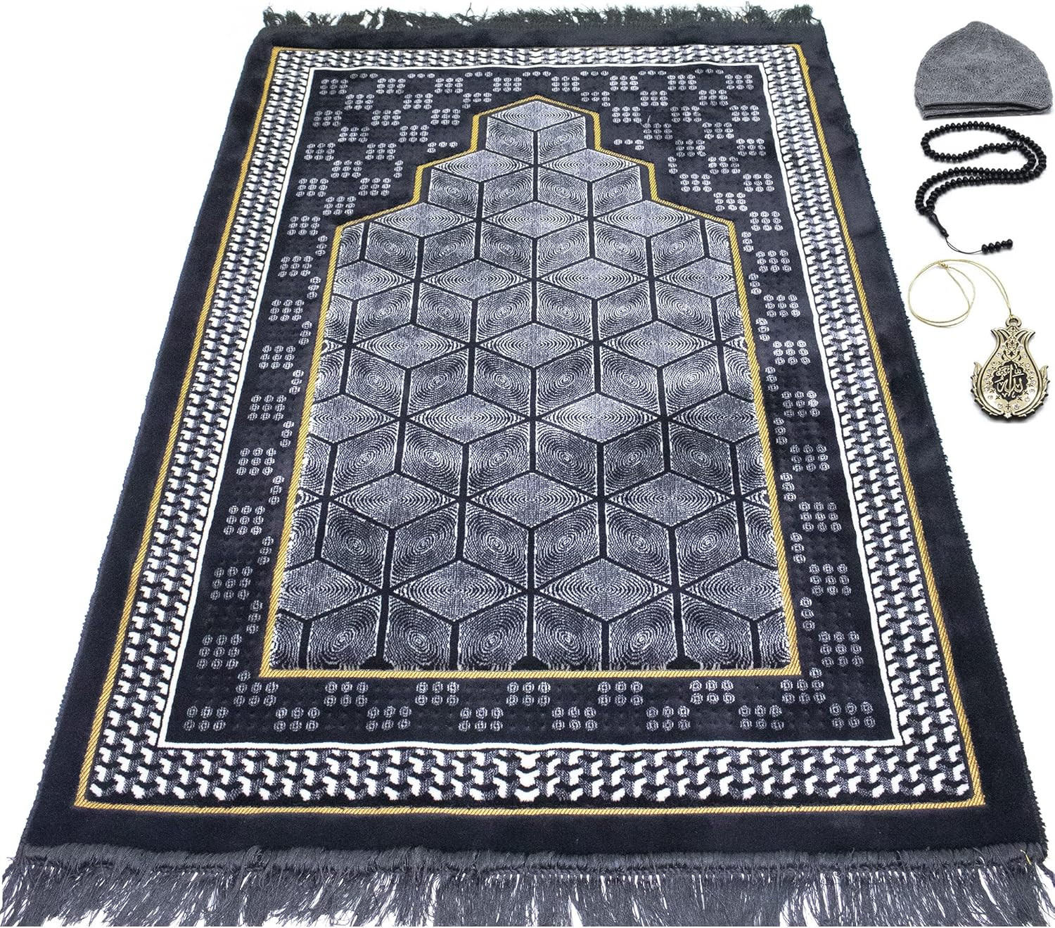 Turkish Islamic Velvet Prayer Rug – Thick Wide Soft Praying Carpet for Men & Wom
