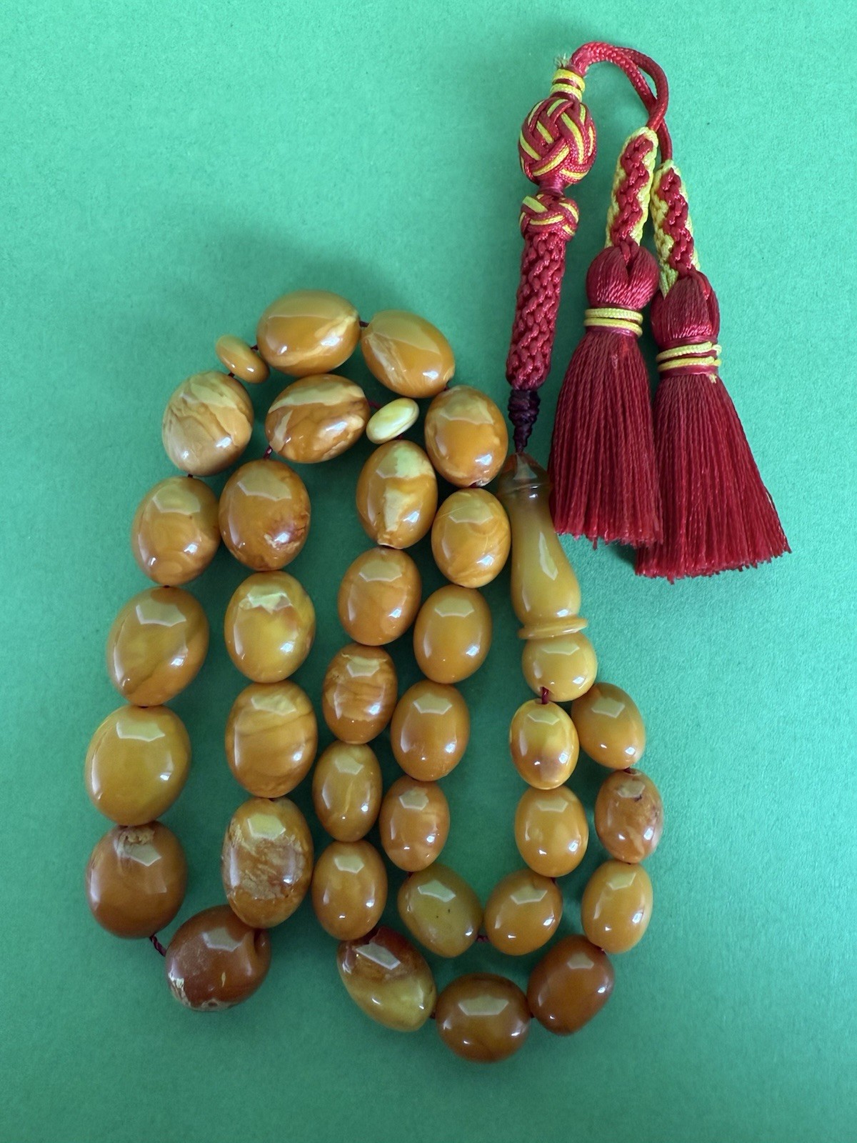 Antique Egg Yolk baltic amber Necklace Prayer Islamic 33 beads 37 R500 شجري حجر