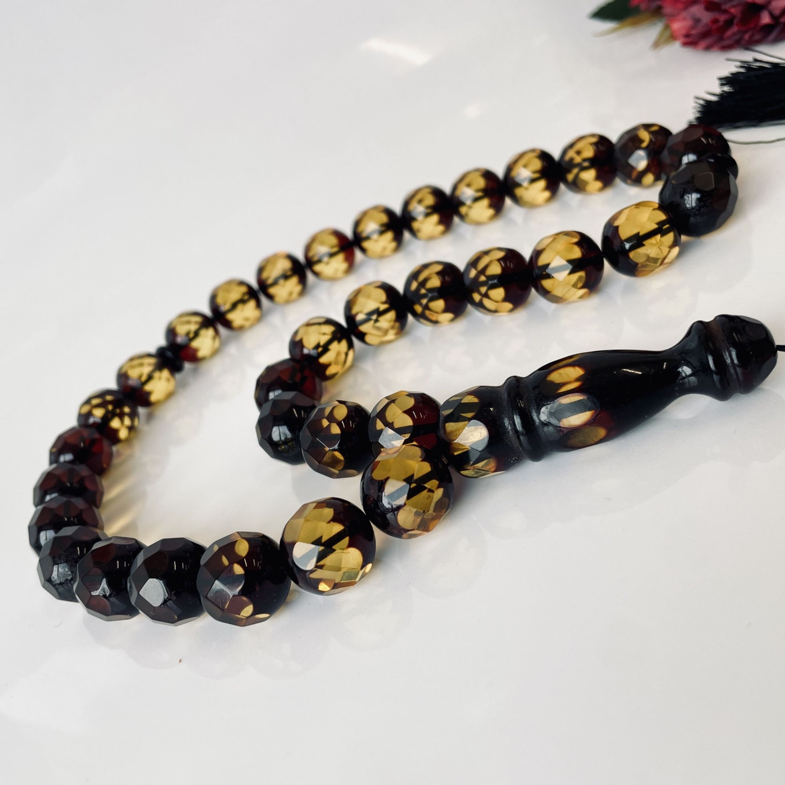Collector Baltic Amber Misbaha, Faceted Handmade Misbaha, Diamont Cut Amber