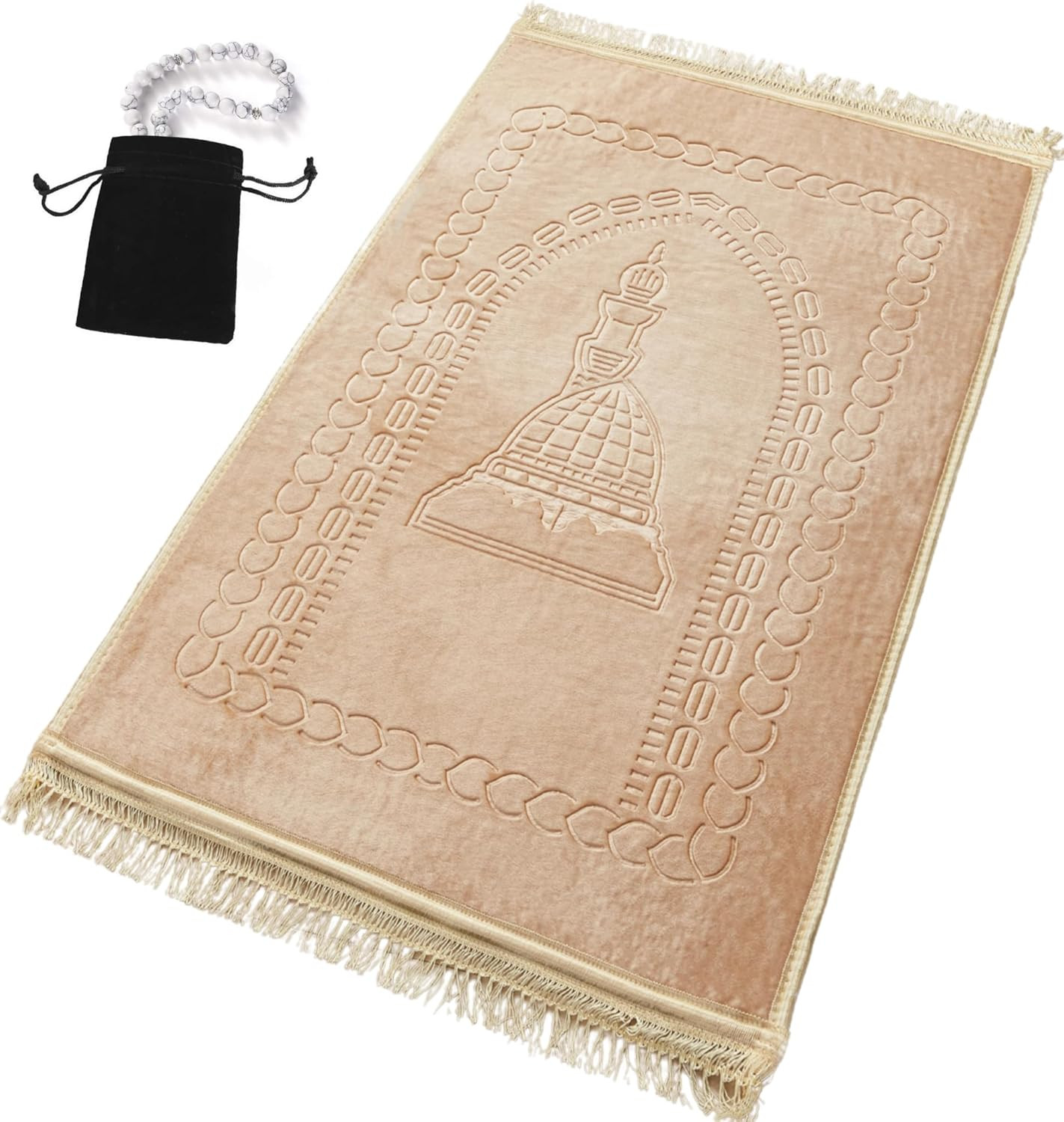 Prayer Rug Muslim Mat Islamic – Thick Large Padded Sajadah with Islam Prayer Bea
