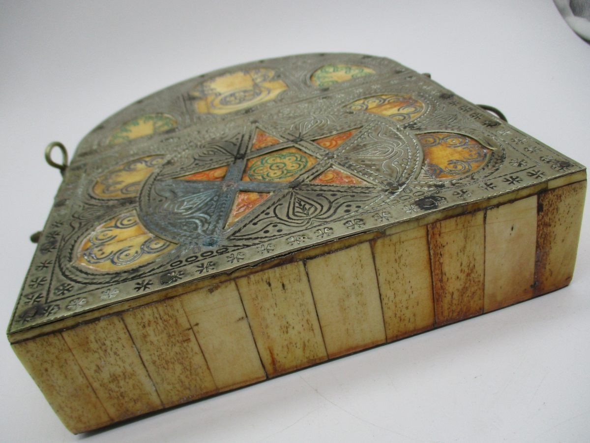 Antique 19th Century Moroccan Camel Bone Brass Berber Book Container Travel Case