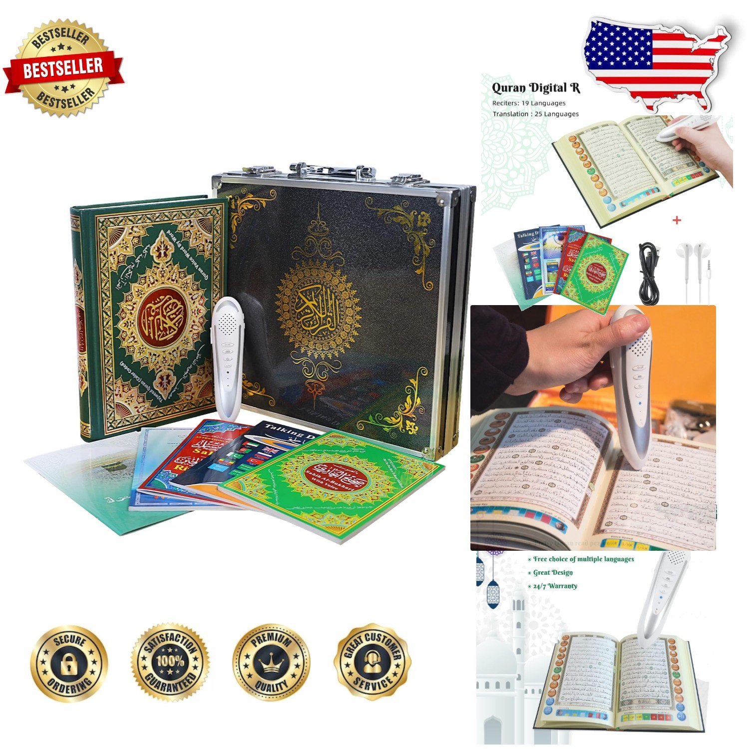 Talking Quran Pen 32GB | 25 Reciters, Rechargeable, Arabic Script, Muslims Gift