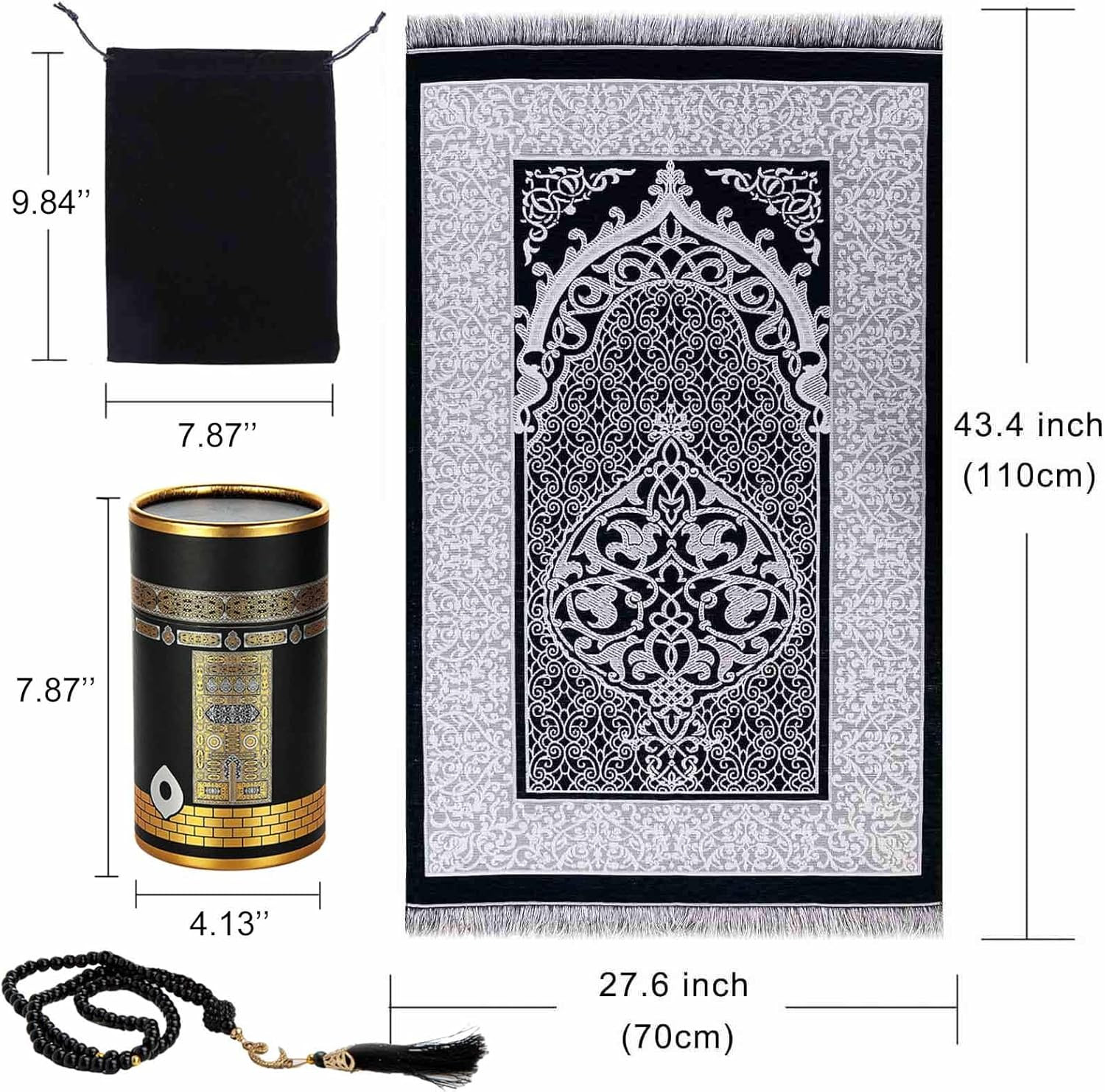 Muslim Prayer Rug and Prayer Beads with Gift Box, Soft Islamic Prayer Mat, Islam