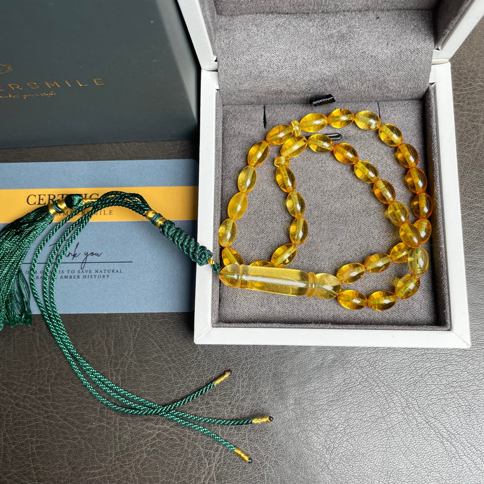 Lemon Amber Misbaha Islamic Prayer Beads 6x9mm 9g