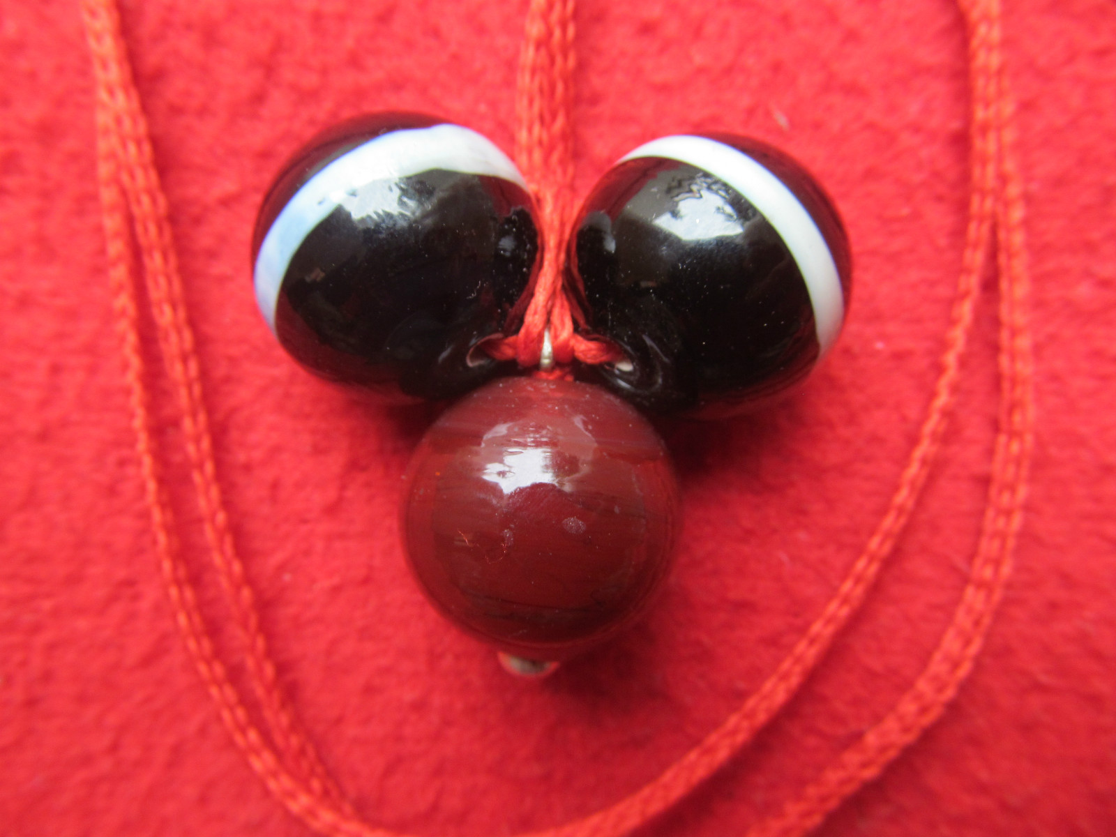 Genuine Baltic Rare Black & Red Mix Turkish Kerba 3 Beads Pendant Necklace