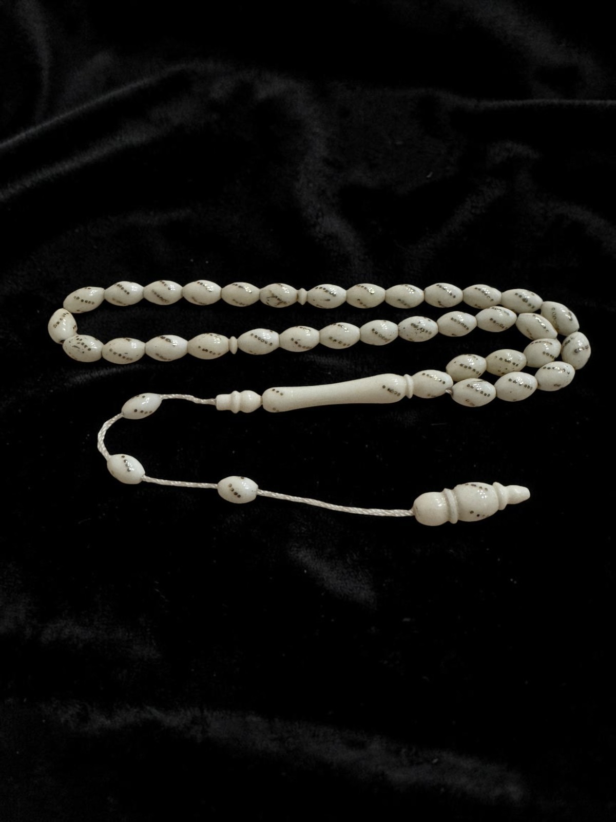 Handcrafted Camel Bone Prayer Beads Misbaha Tasbih Barley Oval Inlaid Dot Work