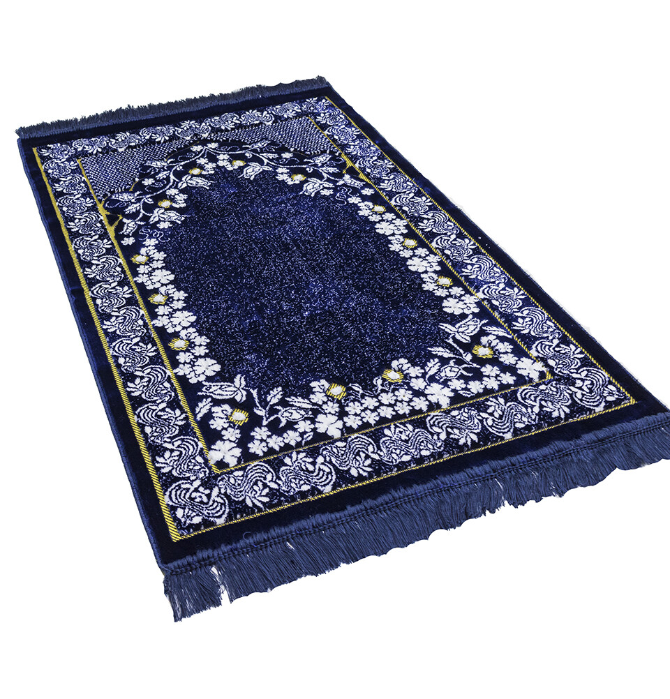 Modefa Turkish Islamic Prayer Rug – Plush Velvet Ipek – Floral Vines – Blue