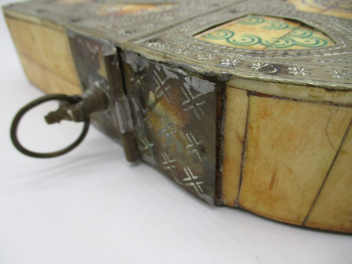 Antique 19th Century Moroccan Camel Bone Brass Berber Book Container Travel Case
