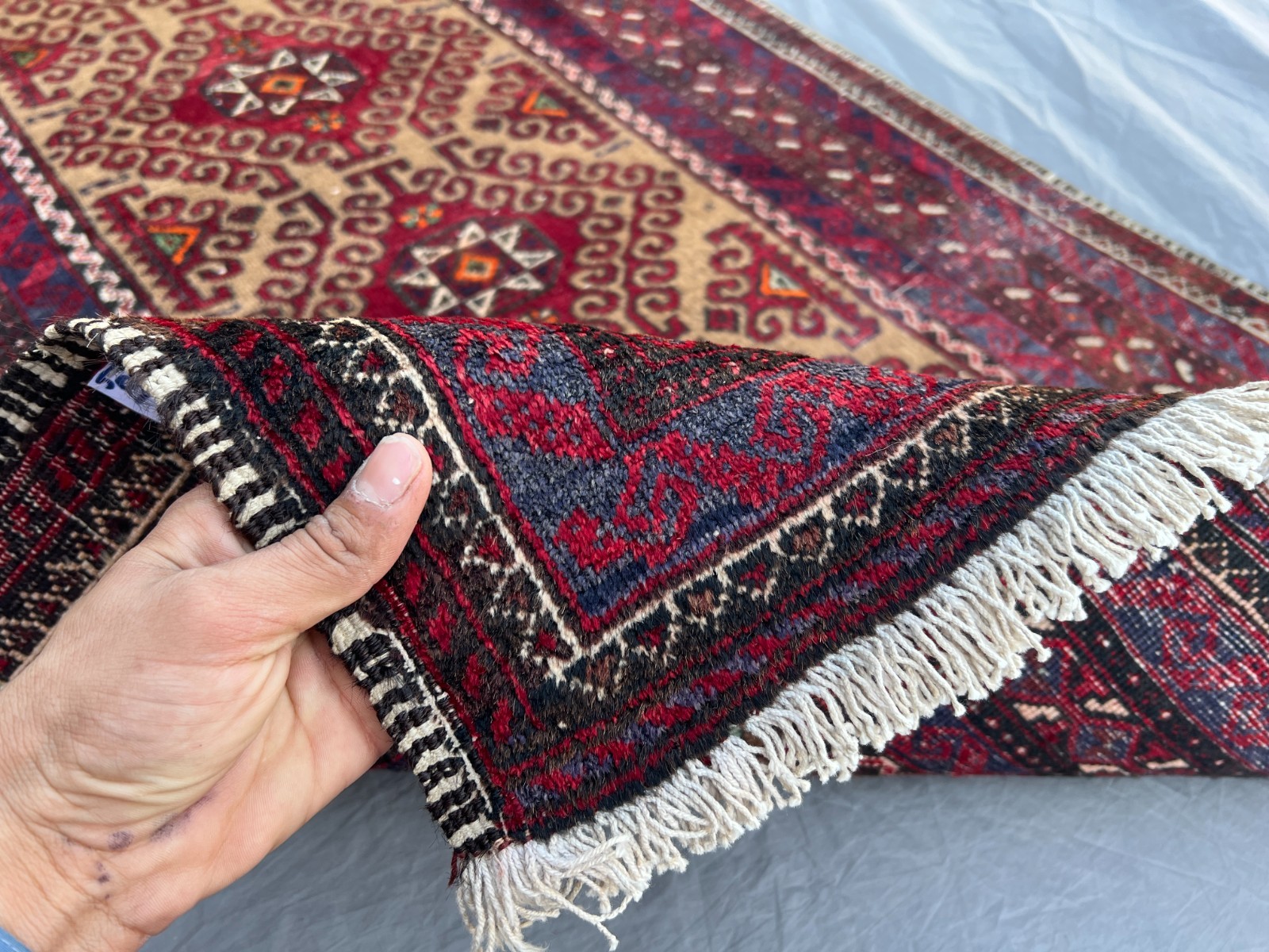 Camel Tan Vintage Tribal Hand Knotted Wool Prayer Rug 3×6 Geometric Star Rug