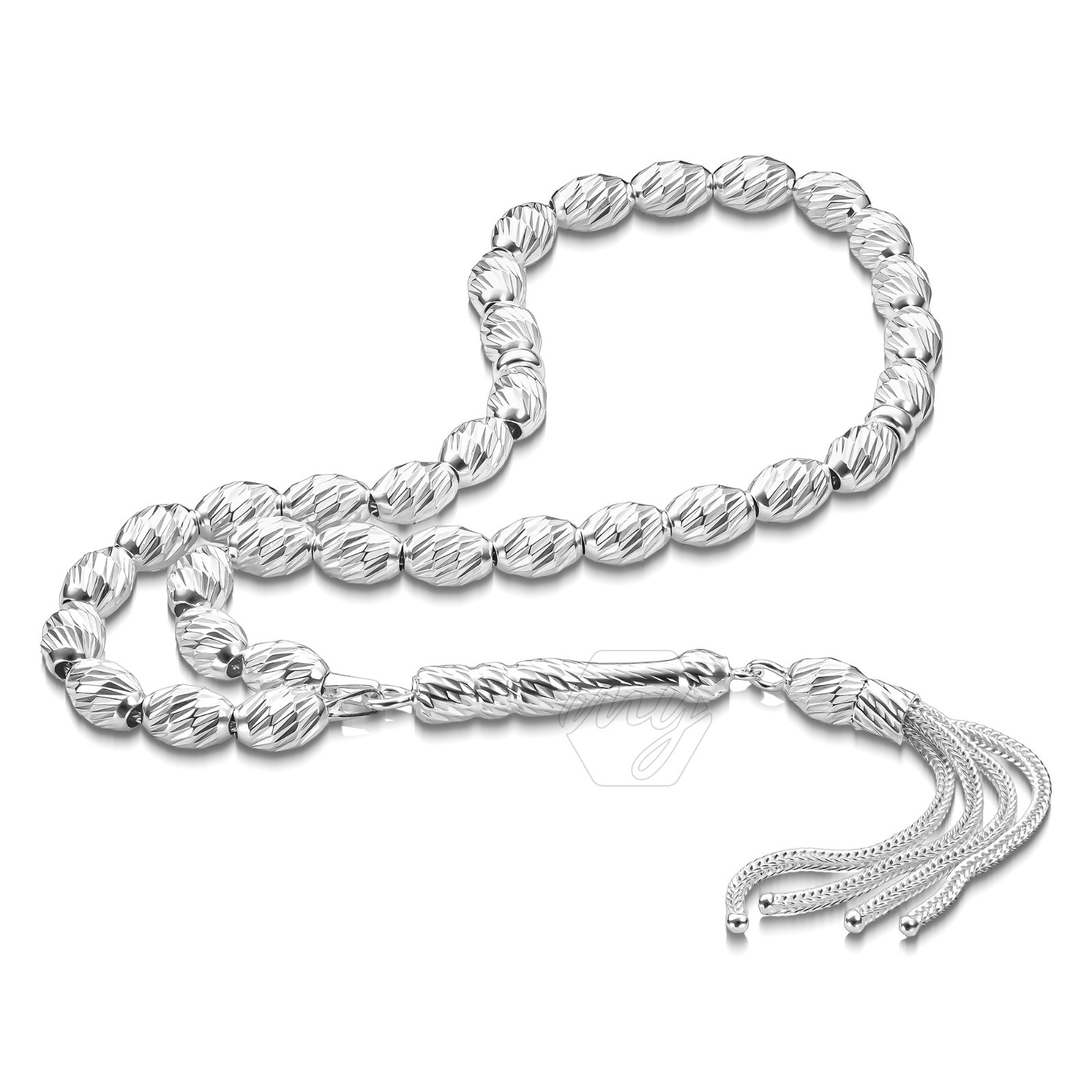 925 Sterling Silver Tasbeeh with Shiny Polished Handcrafted Rice Prayer Beads